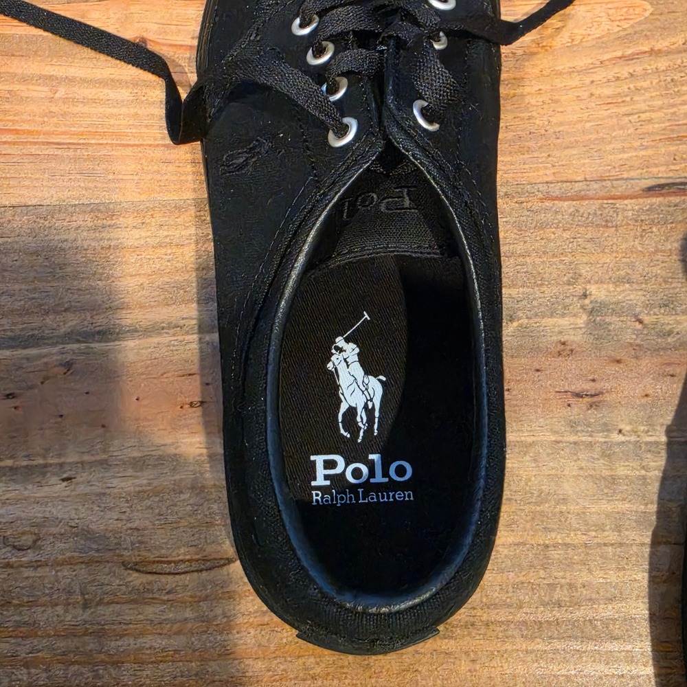 Polo Ralph Lauren Men Falcon X Sneakers Black Canvas Low Top Lace Up Shoes 8 - Picture 5 of 12